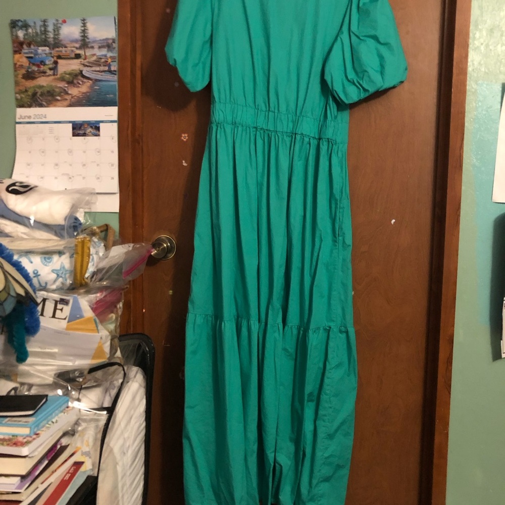 EUC French Connection Green Puff Sleeve Maxi Dress Wore Once Large - Picture 5 of 6